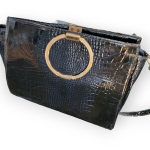 Large Blue Crocodile Leather Ring Purse